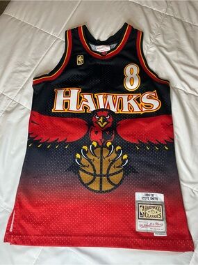 Mitchell & Ness Atlanta Hawks Red Black Gold #8 Hardwood Classics Jersey